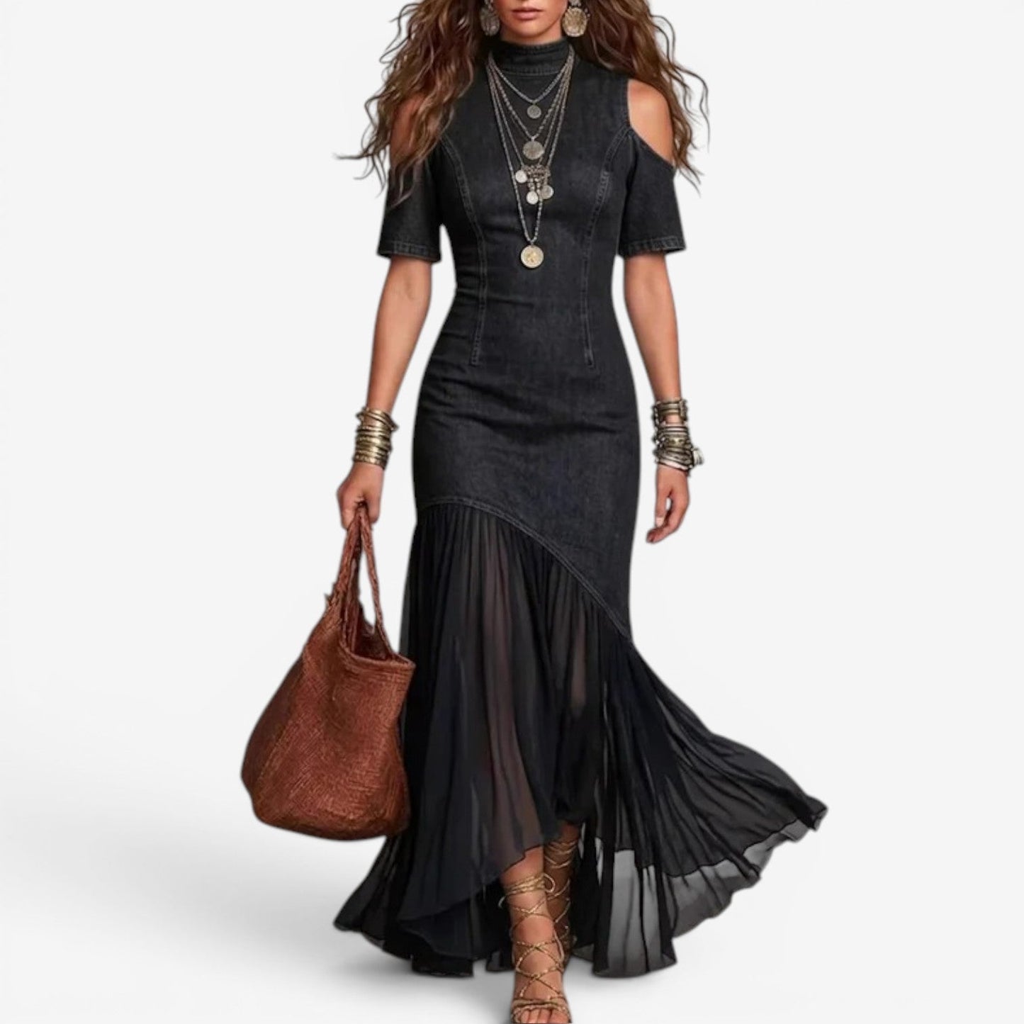 Lyttia | Vestido largo de Estilo Vaquero con Hombros al Aire