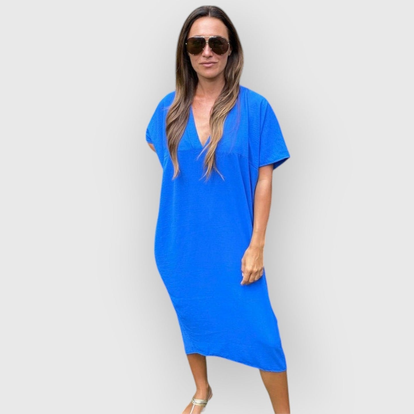 Aveline | Vestido MIDI De Manga Corta Con Cuello en V