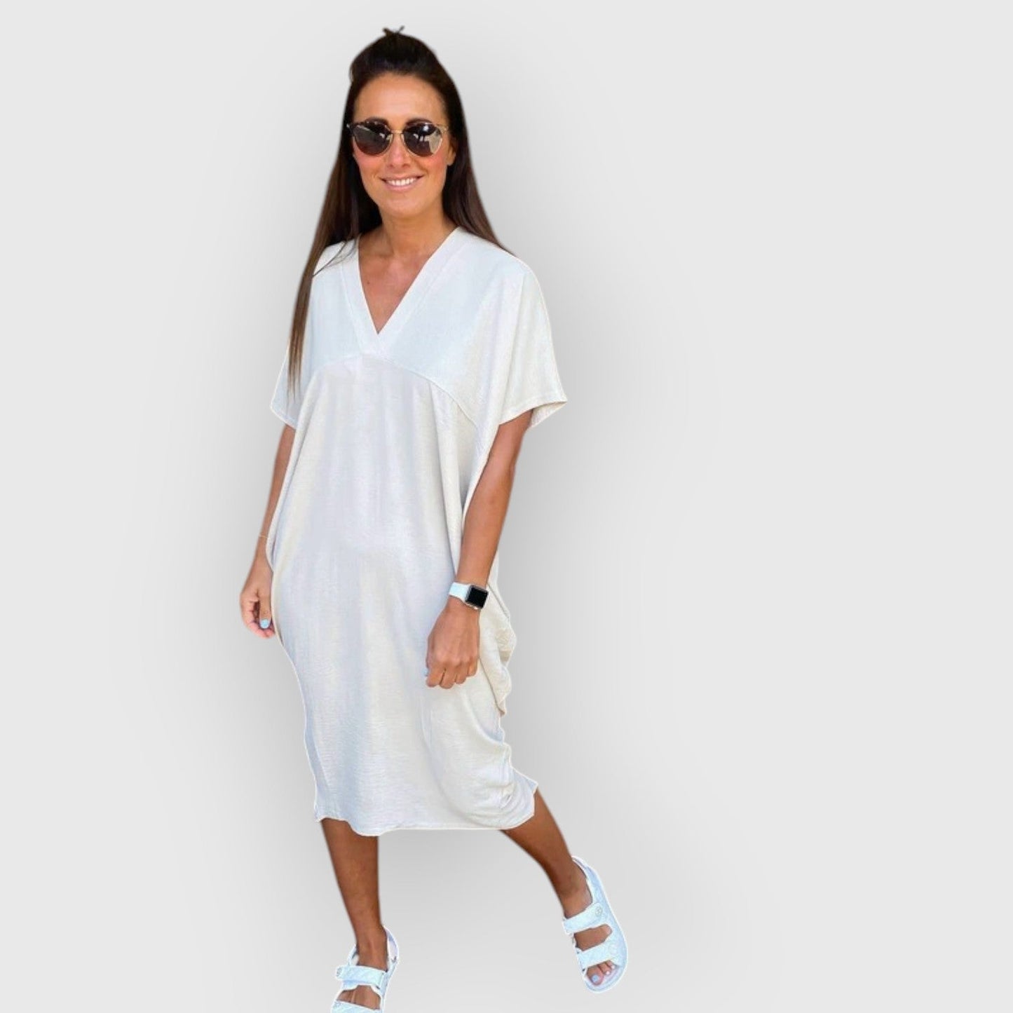 Aveline | Vestido MIDI De Manga Corta Con Cuello en V