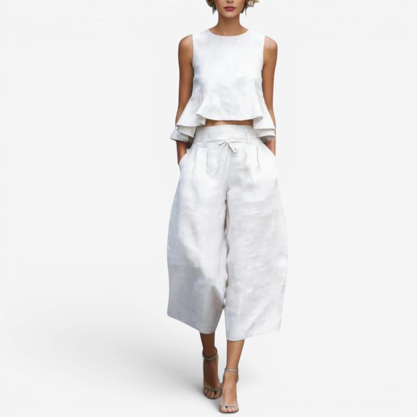 Nilyana | Conjunto De Top Sin Mangas Con Volantes Y Pantalones De Pierna Ancha