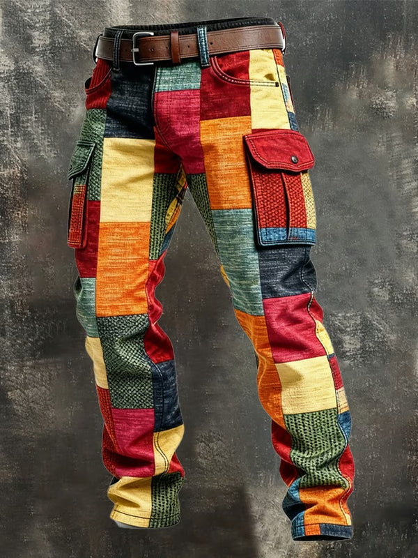 Gracin | Pantalones Rectos con Bolsillos cargo y Diseño Patchwork