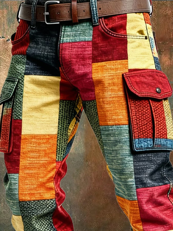 Gracin | Pantalones Rectos con Bolsillos cargo y Diseño Patchwork