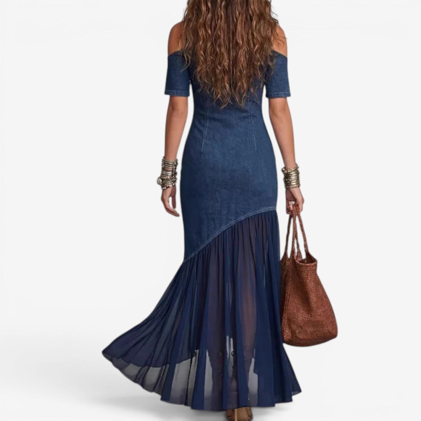Lyttia | Vestido largo de Estilo Vaquero con Hombros al Aire