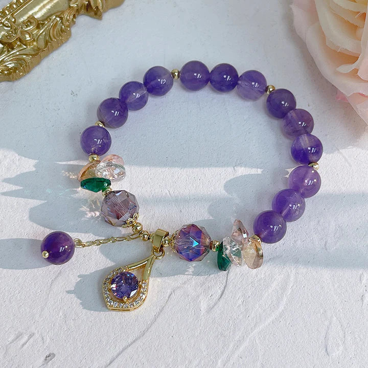 Elsien | Pulsera Elástica Con Dijes De Cuentas Moradas