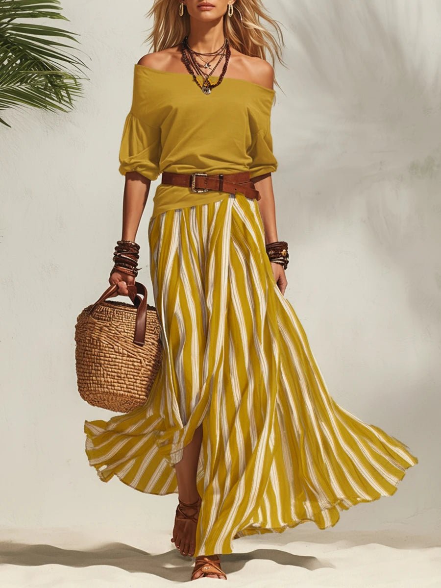 Esabella | Conjunto Rayado con Top Bardot