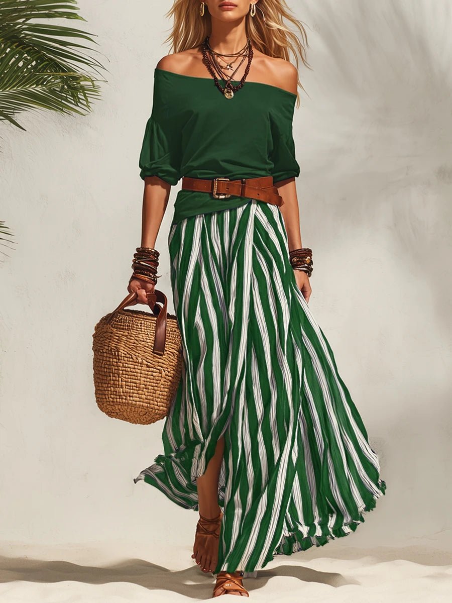 Esabella | Conjunto Rayado con Top Bardot