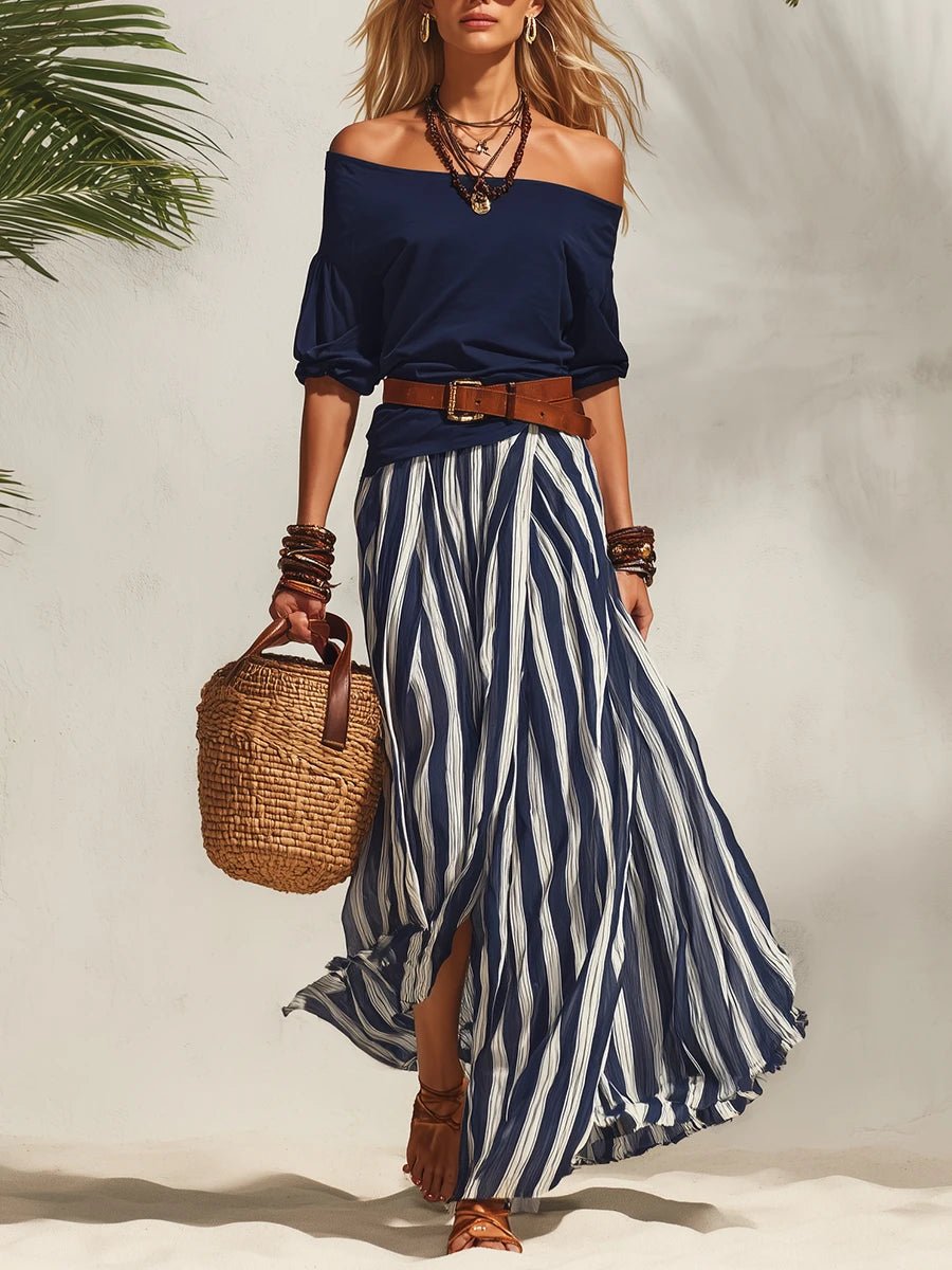 Esabella | Conjunto Rayado con Top Bardot