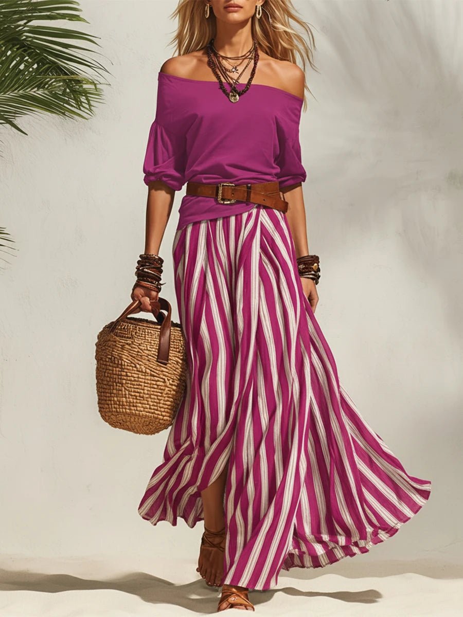 Esabella | Conjunto Rayado con Top Bardot