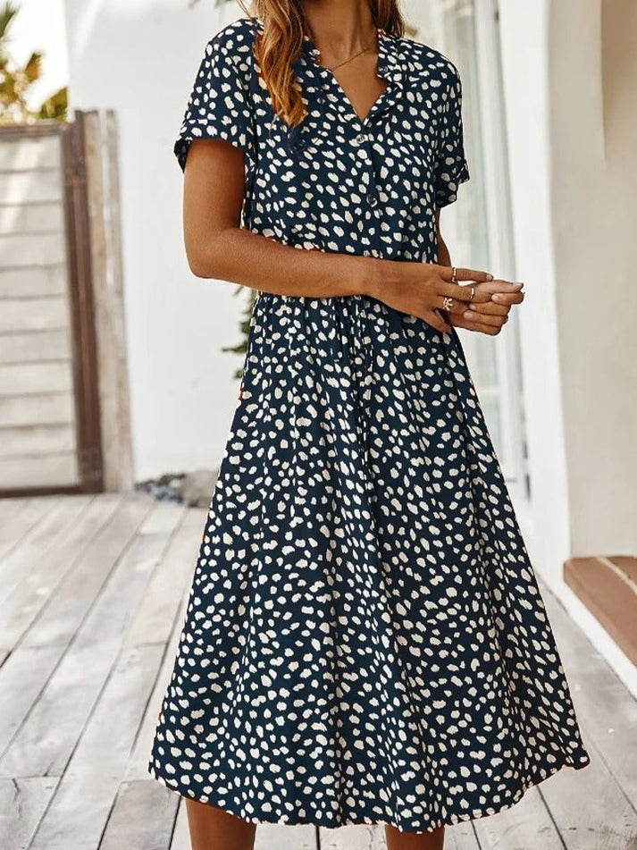 Carine | Vestido Estampado de Manga Corta Cuello V
