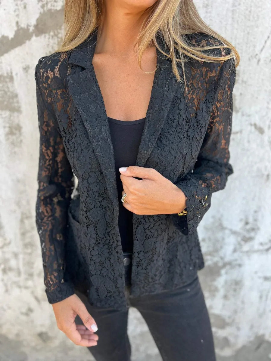 Naemi - Blazer de Manga Larga Con Encaje y Abertura Frontal