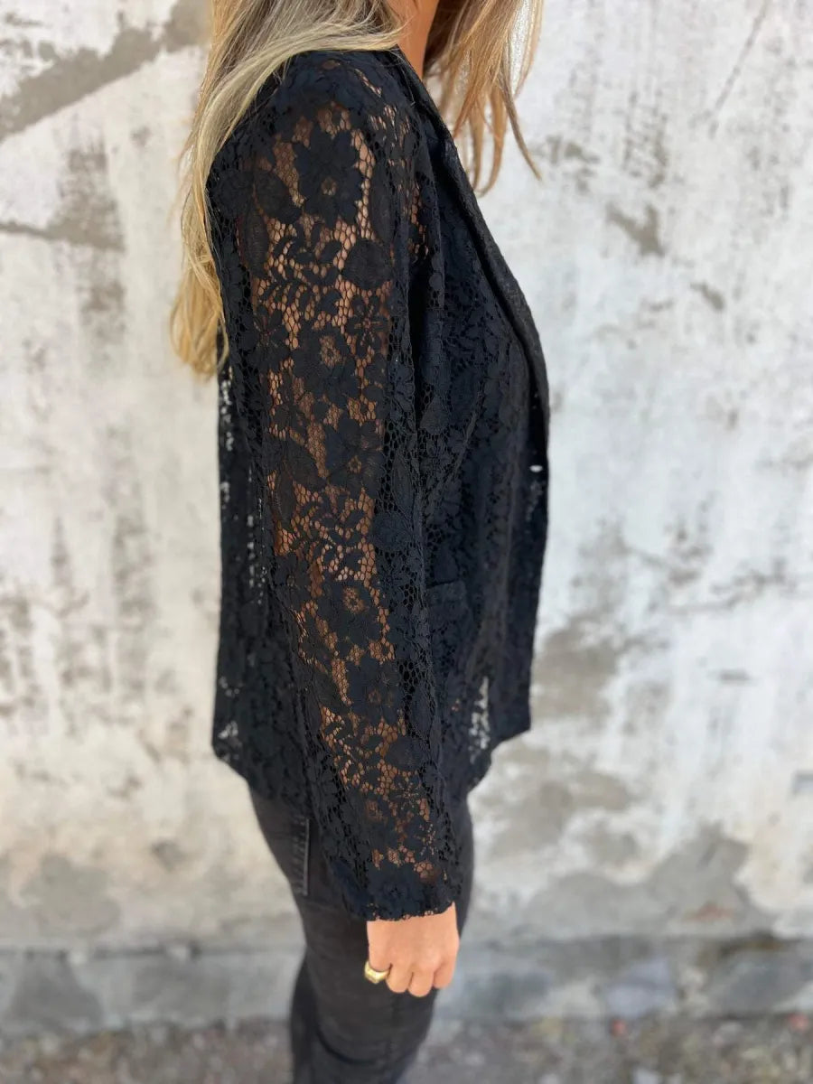 Naemi - Blazer de Manga Larga Con Encaje y Abertura Frontal