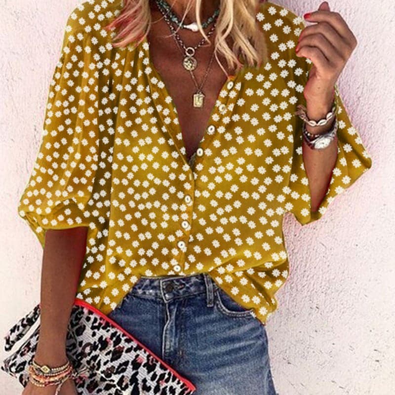 Nathally | Blusa Estampada Floral Con Cuello en V