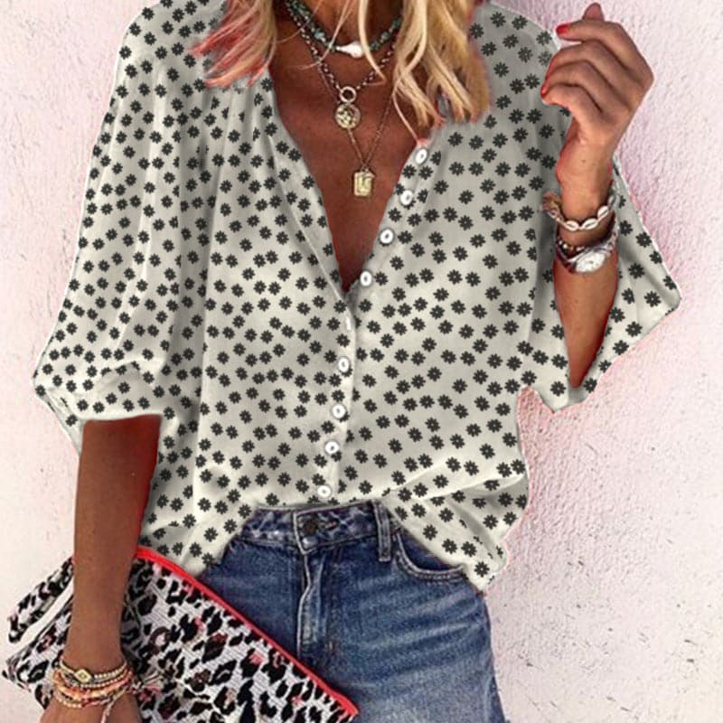 Nathally | Blusa Estampada Floral Con Cuello en V