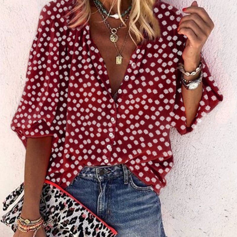 Nathally | Blusa Estampada Floral Con Cuello en V
