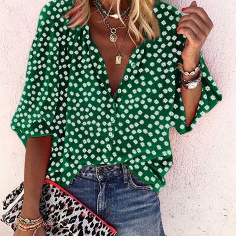 Nathally | Blusa Estampada Floral Con Cuello en V