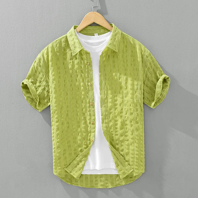 Rolloer | Camisa de Botón de Manga Corta Texturizada