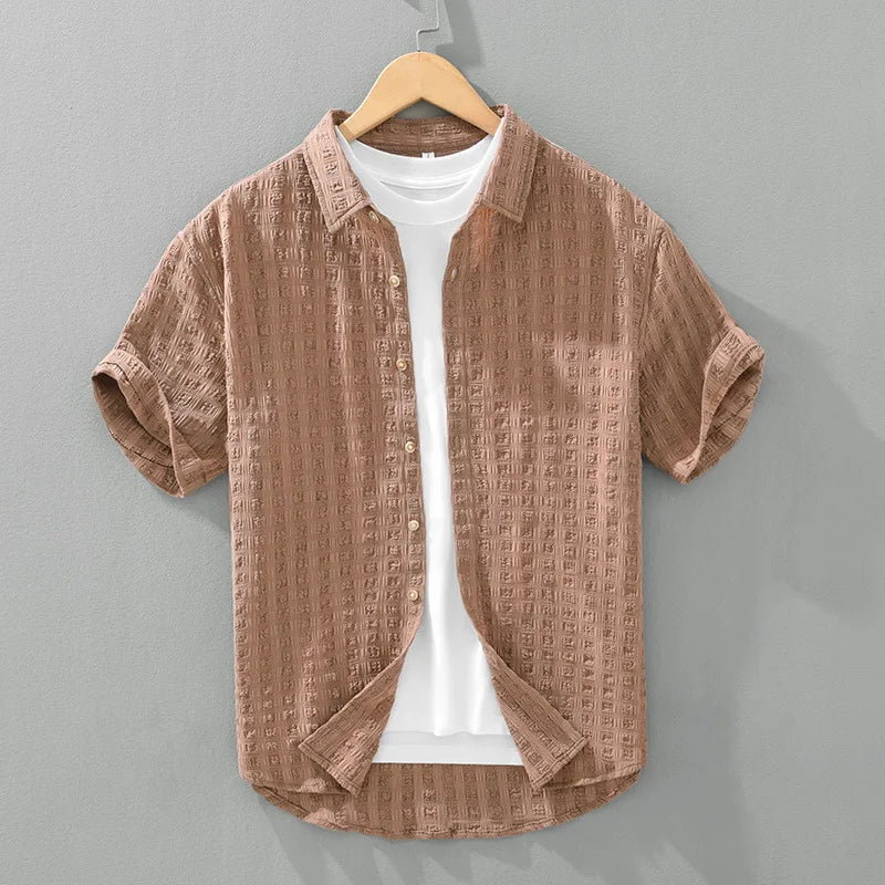 Rolloer | Camisa de Botón de Manga Corta Texturizada