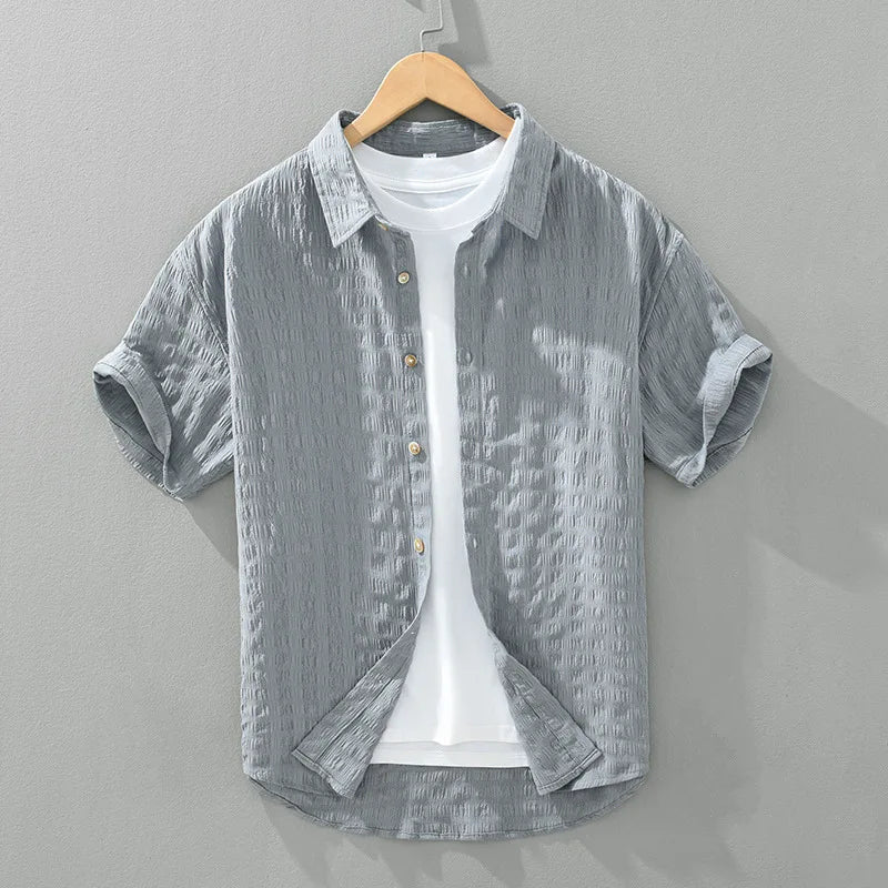 Rolloer | Camisa de Botón de Manga Corta Texturizada