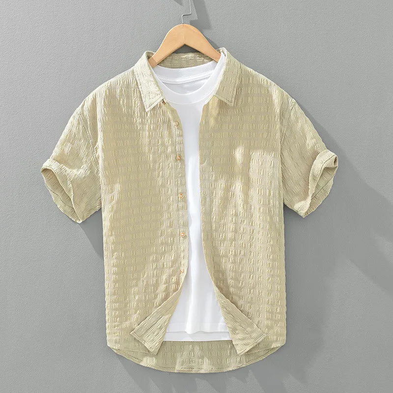 Rolloer | Camisa de Botón de Manga Corta Texturizada