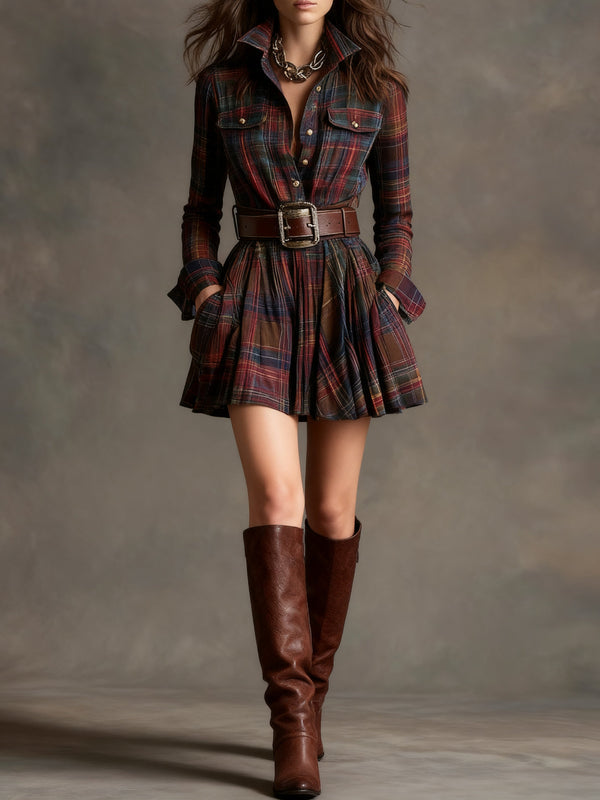 Keshet | Vestido Mini De Cuadros Con Cinturón