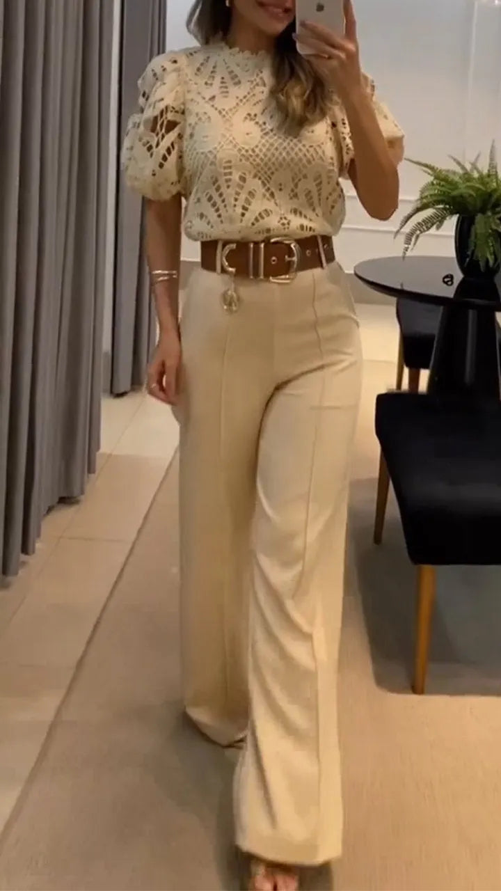 Sherrie | Conjunto De Pantalón De Cintura Alta Y Pierna Ancha