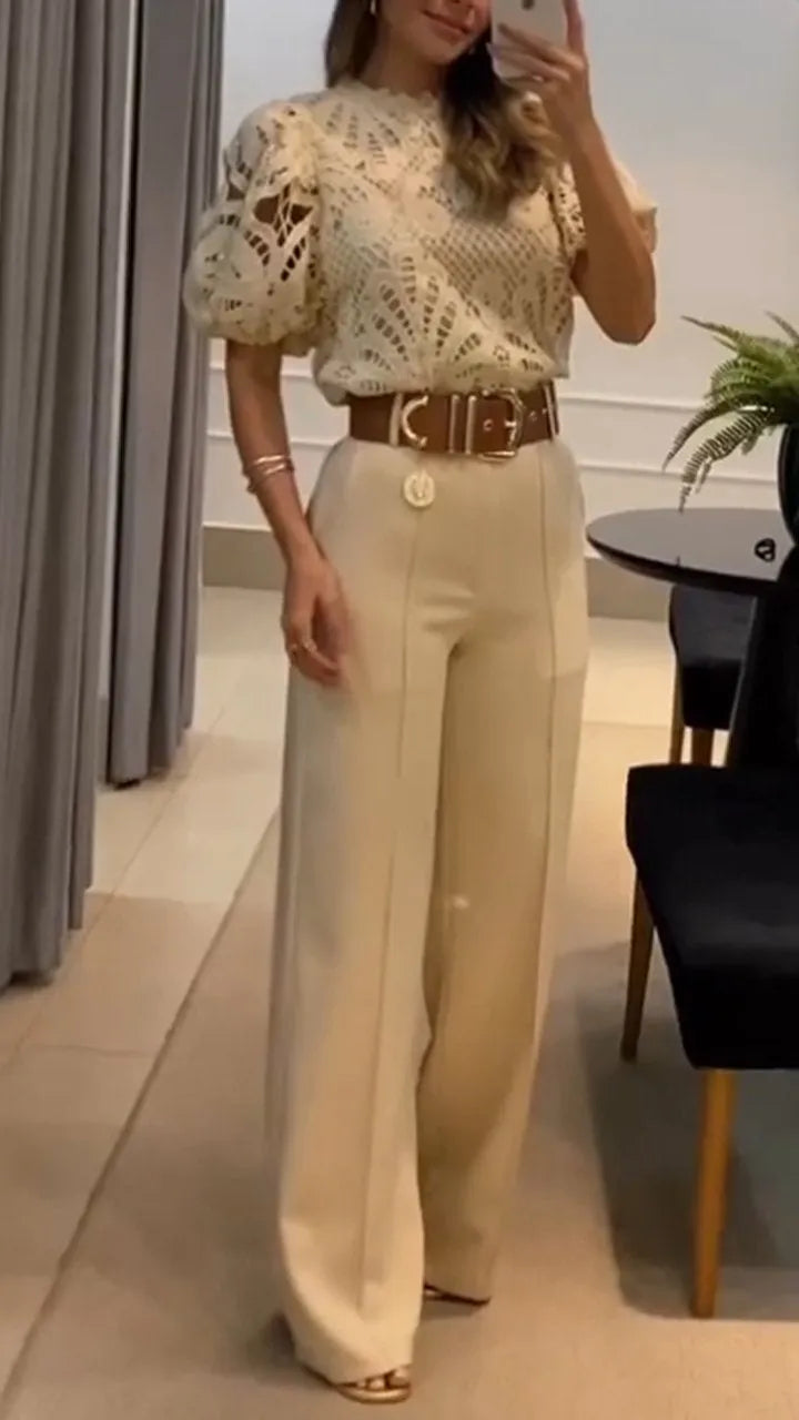 Sherrie | Conjunto De Pantalón De Cintura Alta Y Pierna Ancha
