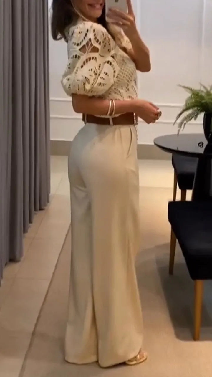 Sherrie | Conjunto De Pantalón De Cintura Alta Y Pierna Ancha