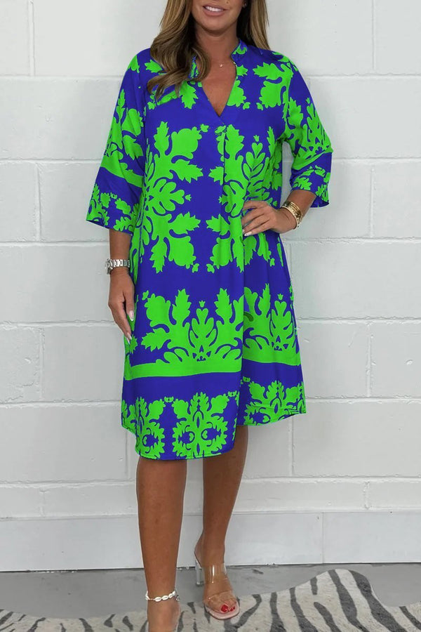 Tammy - Vestido Midi Con Cuello en V y Estampado Floral