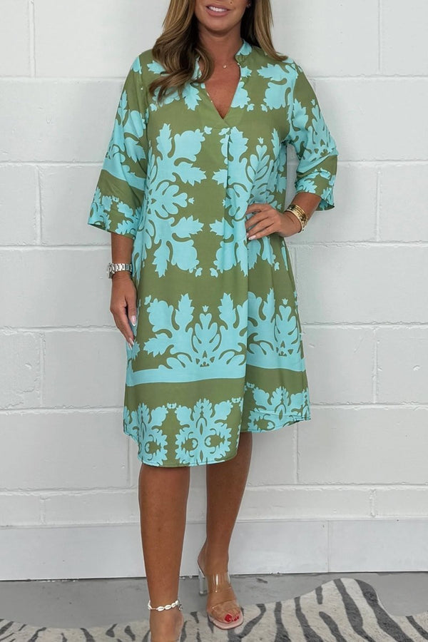 Tammy - Vestido Midi Con Cuello en V y Estampado Floral