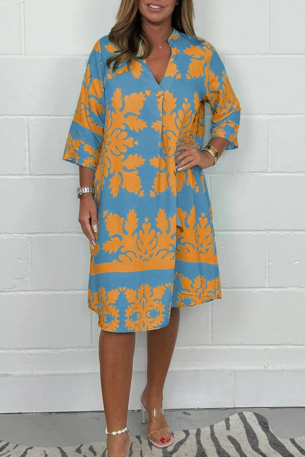 Tammy - Vestido Midi Con Cuello en V y Estampado Floral