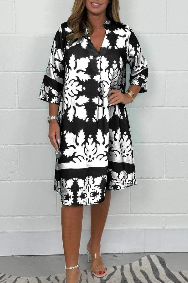 Tammy - Vestido Midi Con Cuello en V y Estampado Floral