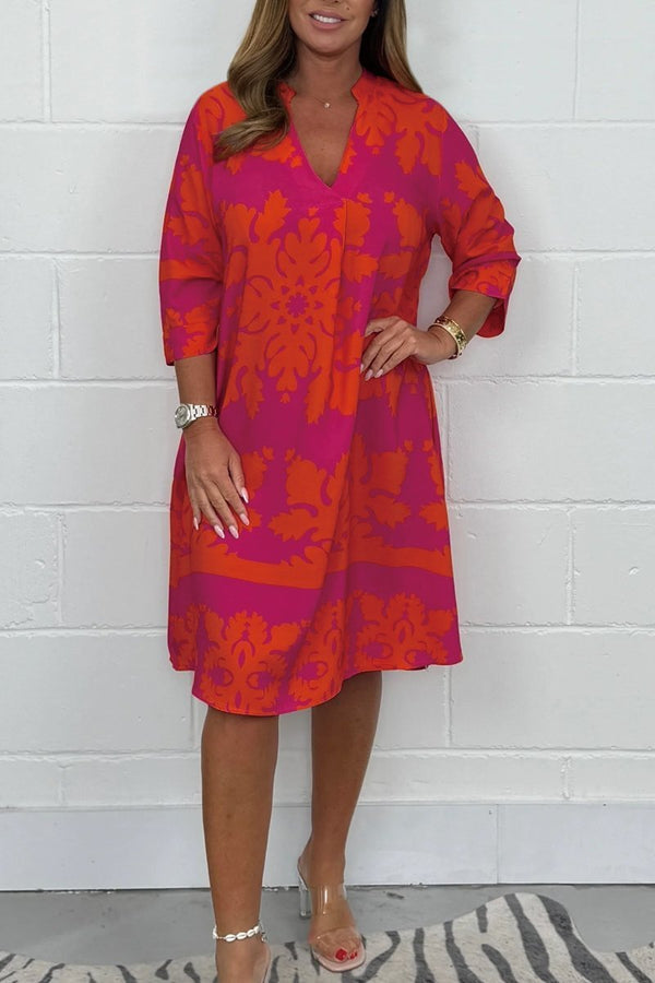 Tammy - Vestido Midi Con Cuello en V y Estampado Floral