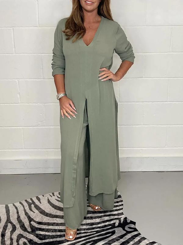 Alejandra | Conjunto De Dos Piezas: Túnica Larga Y Pantalones De Pierna Ancha