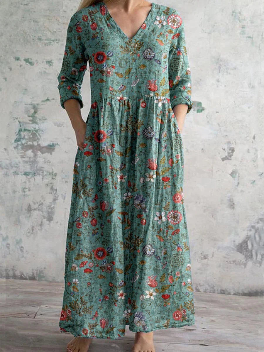 Rini | Vestido Maxi Floral Cuello V Estampado