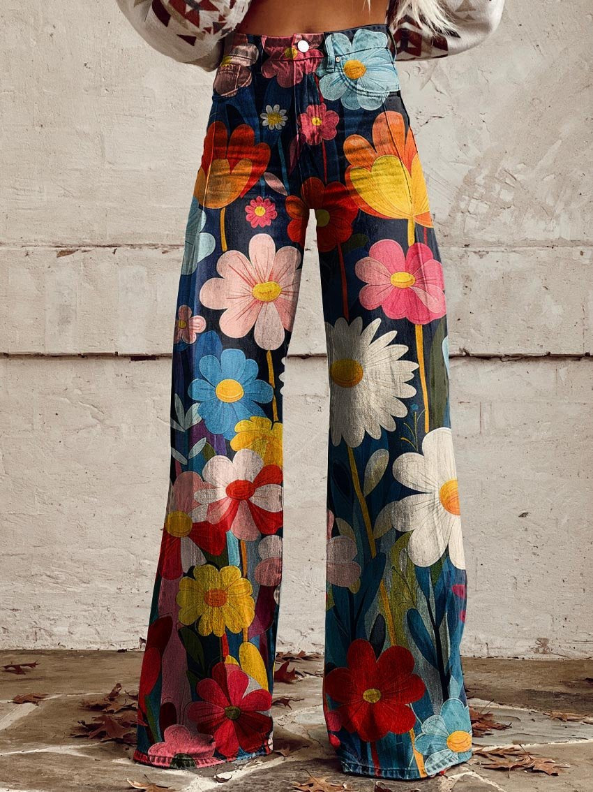 Brenna | Pantalones Largos De Corte Ancho Con Estampado Floral Y Cintura Alta
