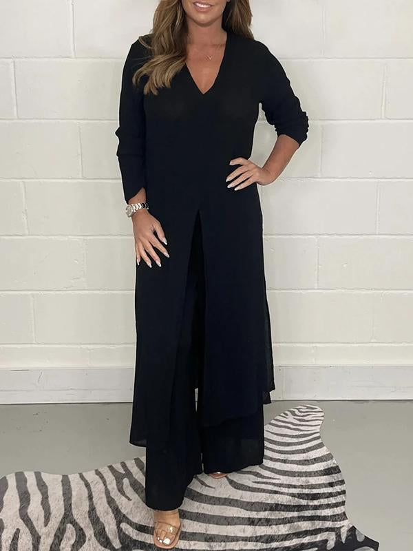 Alejandra | Conjunto De Dos Piezas: Túnica Larga Y Pantalones De Pierna Ancha
