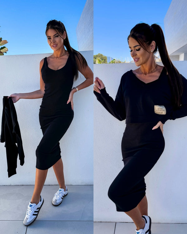 Latasha | Conjunto de Vestido midi de Manga Larga con Cuello en V