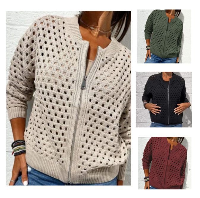 Kelsey | Chaqueta De Punto Calado Con Cremallera