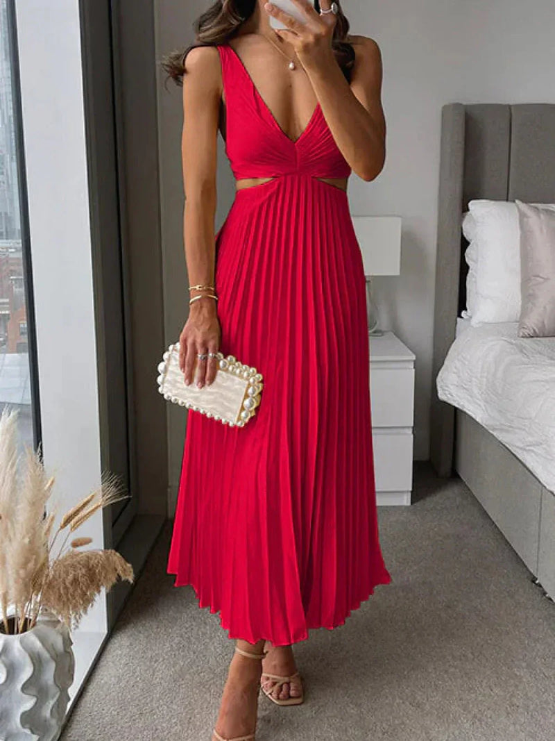 Zampia | Vestido Plisado Maxi Con Escote En V
