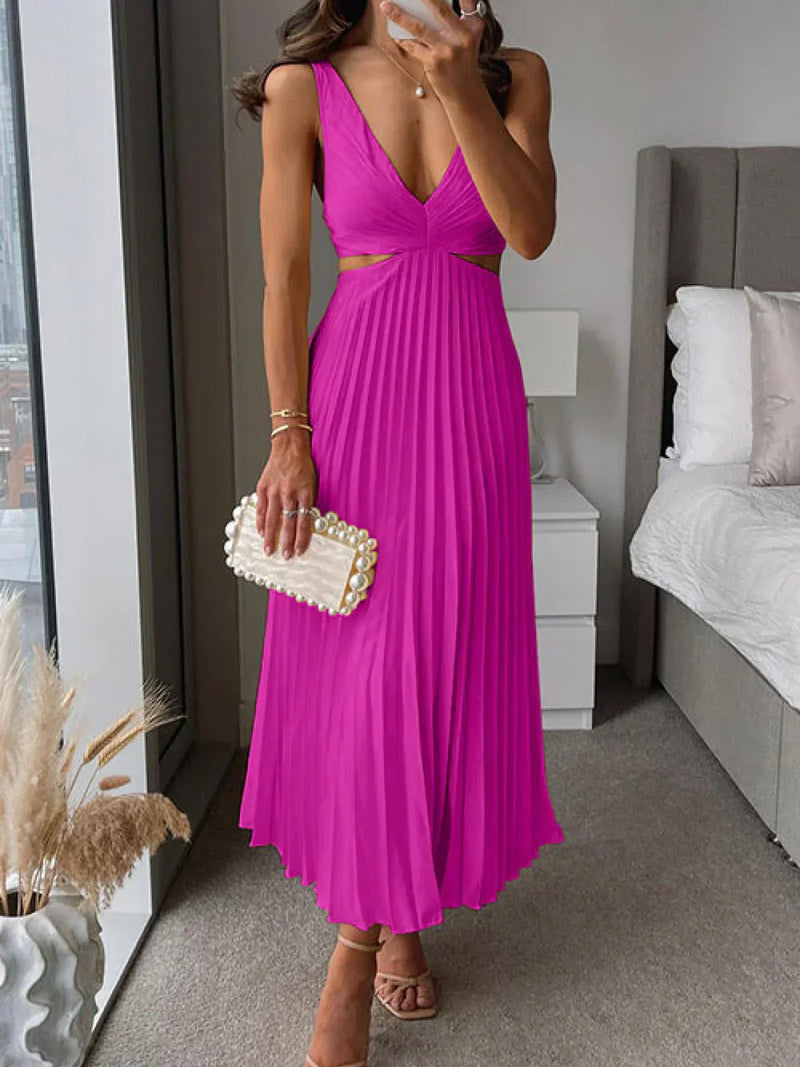 Zampia | Vestido Plisado Maxi Con Escote En V
