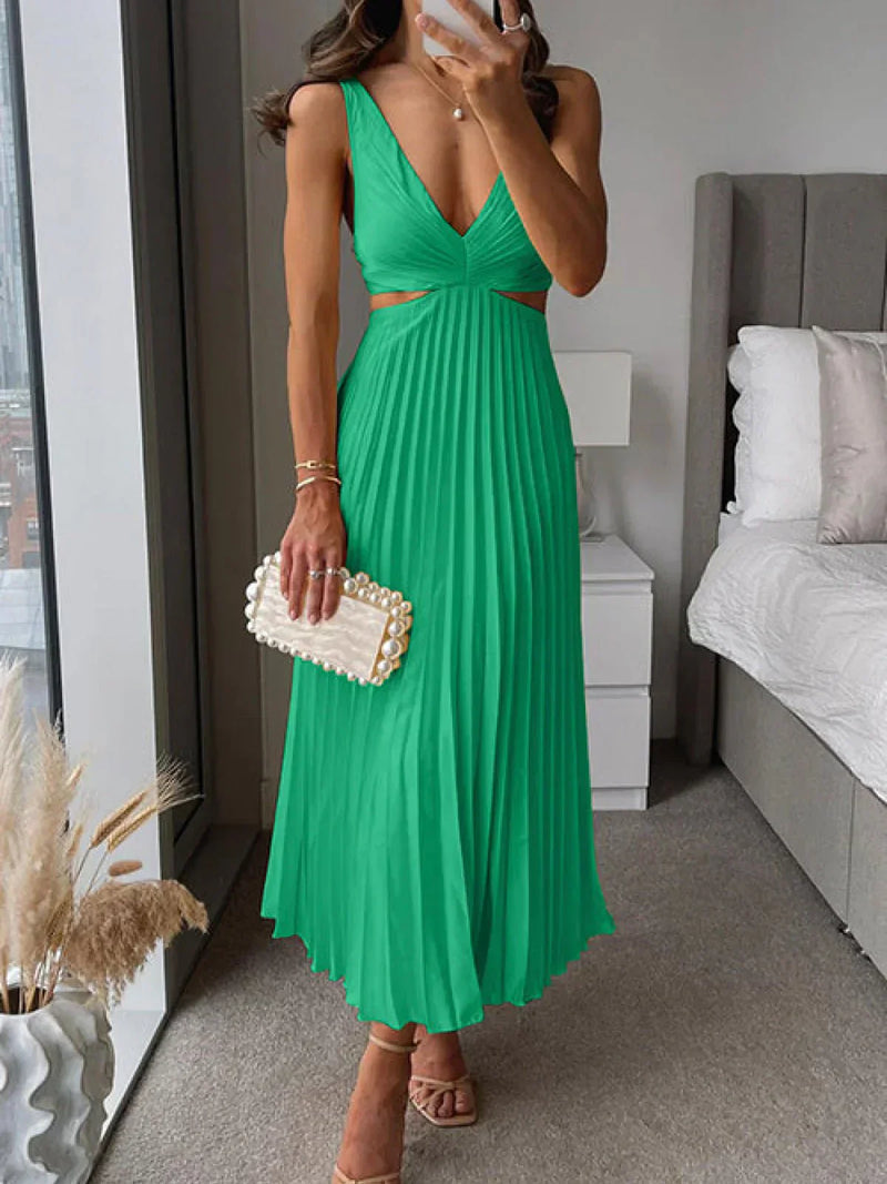 Zampia | Vestido Plisado Maxi Con Escote En V