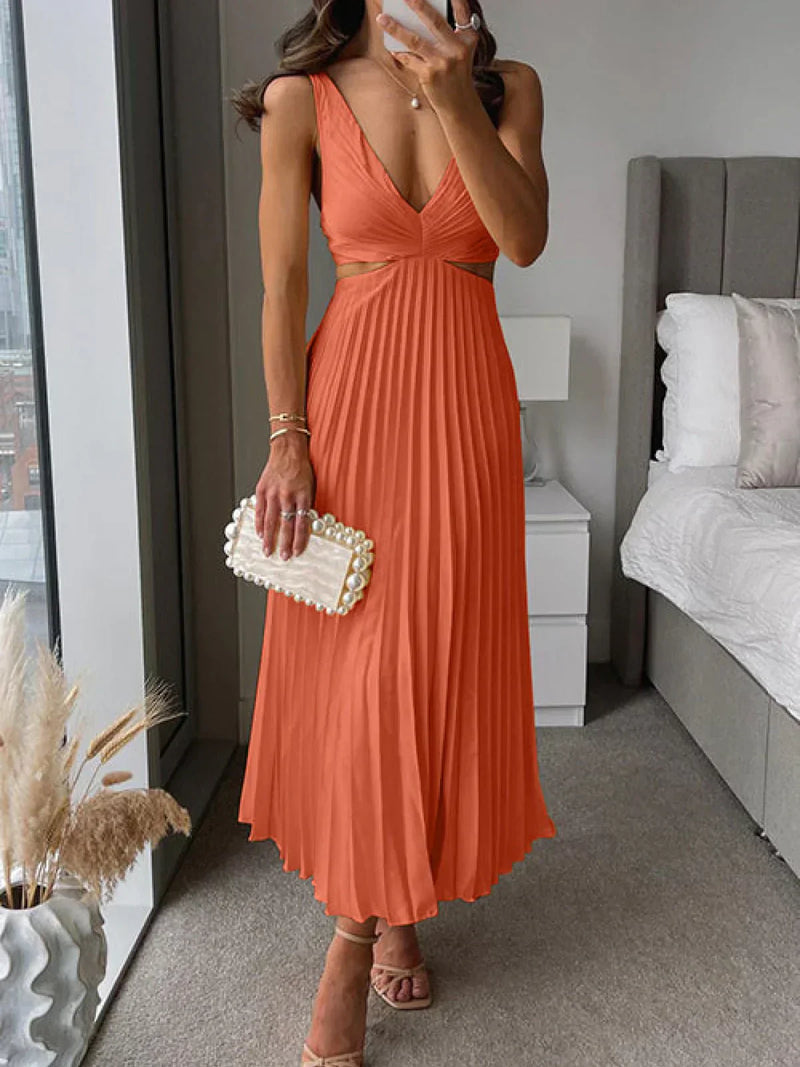 Zampia | Vestido Plisado Maxi Con Escote En V