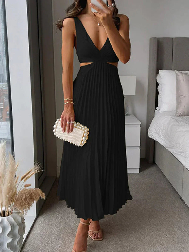 Zampia | Vestido Plisado Maxi Con Escote En V