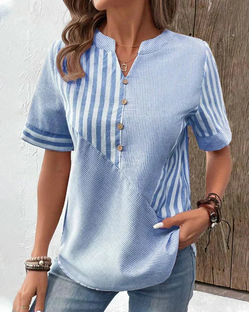 Monroe | Blusa de Rayas con Mangas Cortas y Botones