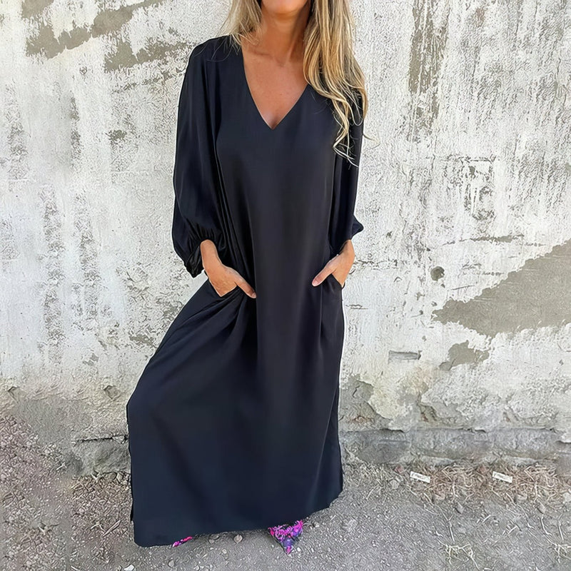 Loosia | Vestido Maxi Con Bolsillos Cuello V