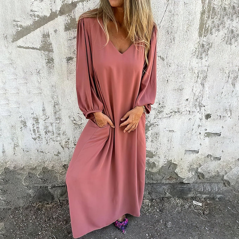 Loosia | Vestido Maxi Con Bolsillos Cuello V