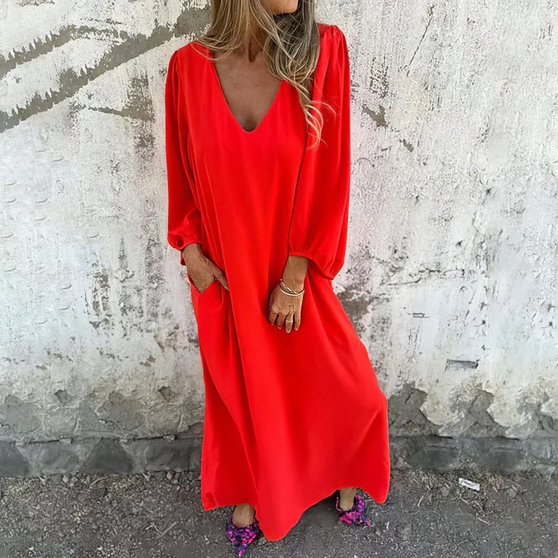 Loosia | Vestido Maxi Con Bolsillos Cuello V