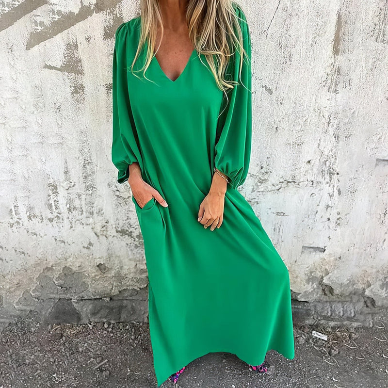 Loosia | Vestido Maxi Con Bolsillos Cuello V