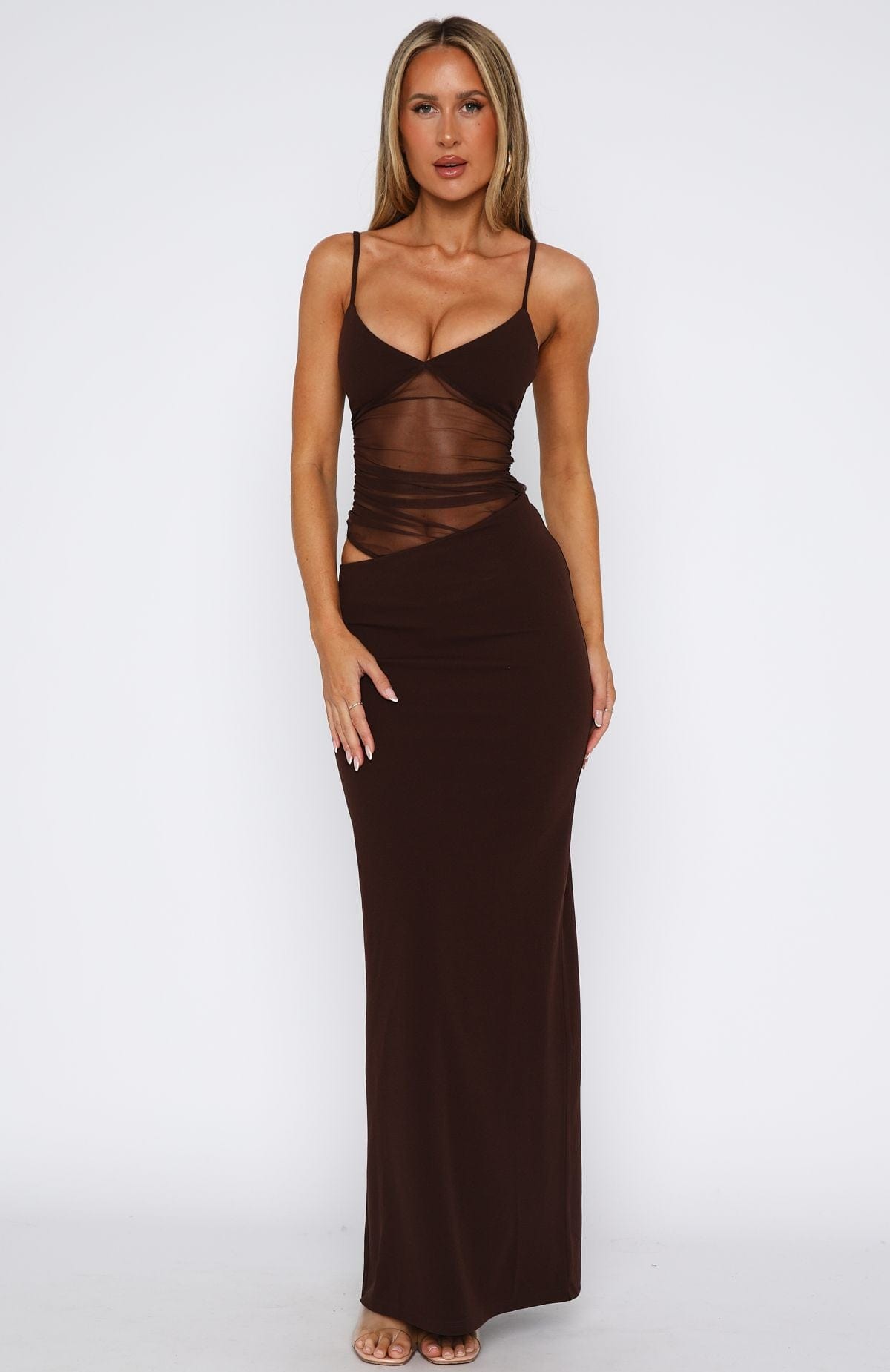 Aisling | Vestido Maxi Ajustado Con Panel De Malla