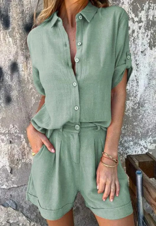 Dixie - Conjunto de Blusa de Manga Corta Con Botones en la Parte Delantera